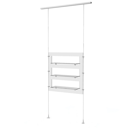 Espositore Sky Line, pannello con 3 ripiani trasparenti in acrilico, 900x1600-4500 mm