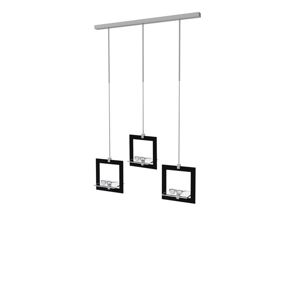 Sky Line Solo display, 3 deco frames with transparent shelves, 1000x1600-4500 mm