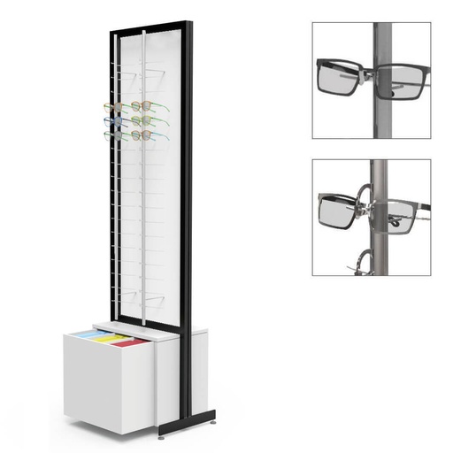 FS prezenter, dvostrana fiksna ploča s 4 cijevi (72), 1 velika ladica za etuije (120), 552x1980x400 mm