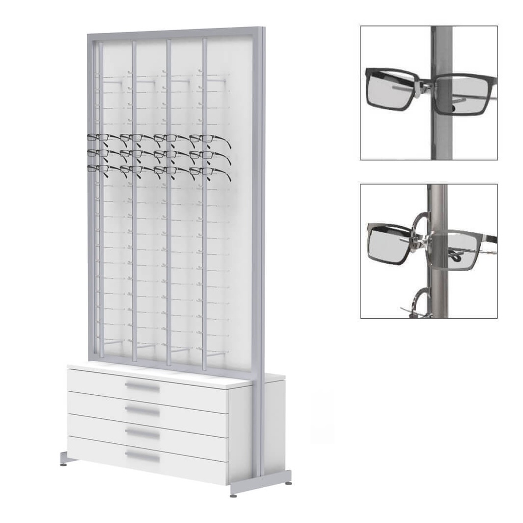 FS display, fixed plate, 8 rods (144), 4 drawers (80), 1032x1980x400 mm