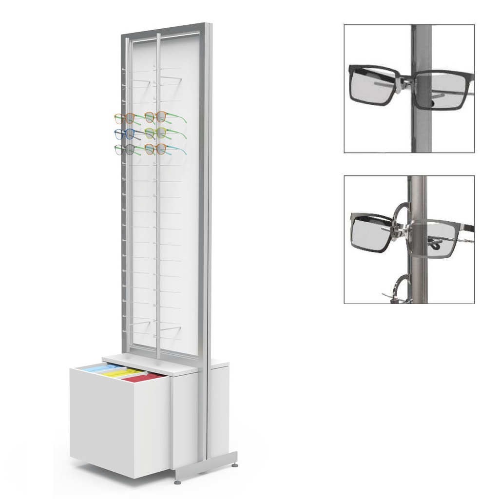 FS display, rotating plate, 4 rods (72 frames), 1 drawer (120 cases), 552x1980x400 mm