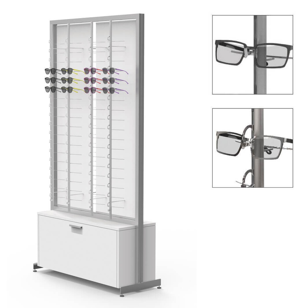 FS display, 2 rotating plates, 8 rods (144), 1 large drawer (244), 1032x1980x400 mm