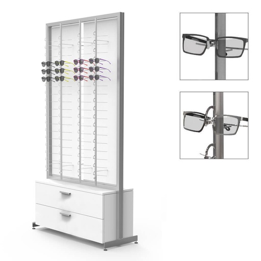 Expositor FS, 2 cajones profundos con tiradores (100 estuches) y 8 barras (144), 1032x1980x400 mm