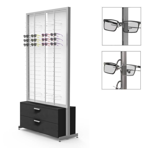 FS Präsenter, 8 Stangen (144), 2 tiefe Schubladen für Etuis (100), 1032x1980x400 mm