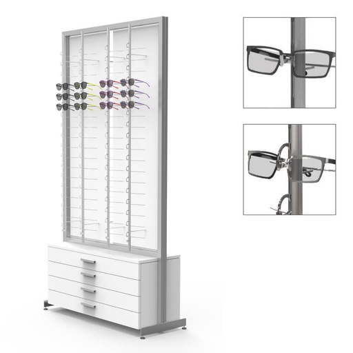 FS display, 2 rotating plates, 8 rods (144), 4 drawers, handles (100), 1032x1980x400 mm