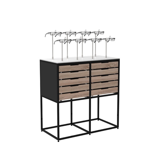 STK Vitrinenständer, 8 abschließbare Brillenhalter, Stauraum, 785x985x400 mm